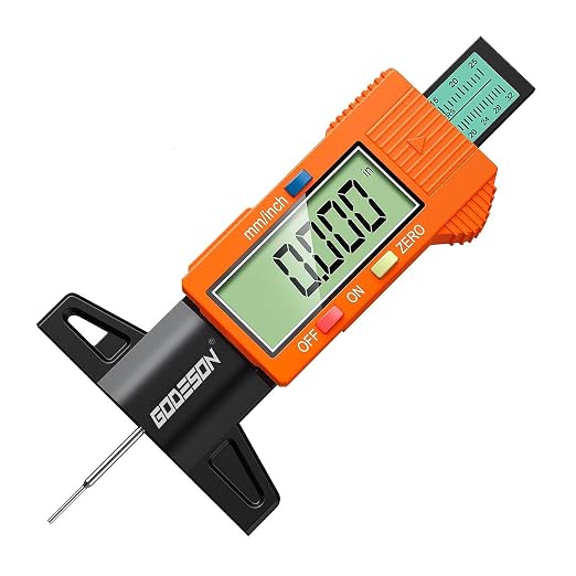 GODESON Tire Tread Depth Gauge,Digital Tire Tread Depth Gauge with Color-Coded Bar,Tread Depth Gauge in 1 Inch/25.4 mm,Tire Depth Gauge with Large LCD Display Suitable for All Vehicle Tires-Orange