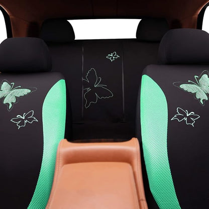 Flying Banner Butterfly car seat Covers ful Set Fashion Universal Lady Woman Female Rear Bench Split Colorized (Mint Green, Full Set - Lace)