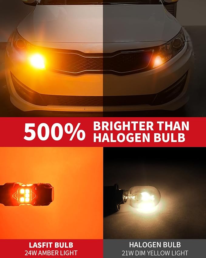 LASFIT T3 1156 LED Bulb Amber Turn Signal Built In Resistor 7506 CANBUS Ready Error Free New 500% Bright Blinker 4000LM Light 1156A P21W 1141 1003 BA15S Front Rear Anti Flicker Hyper Flash (2pcs)