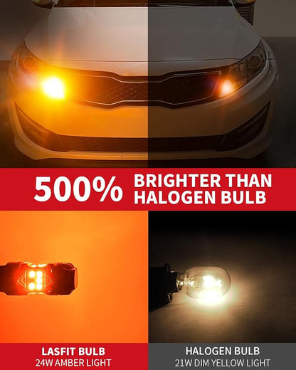 LASFIT T3 1156 LED Bulb Amber Turn Signal Built In Resistor 7506 CANBUS Ready Error Free New 500% Bright Blinker 4000LM Light 1156A P21W 1141 1003 BA15S Front Rear Anti Flicker Hyper Flash (2pcs)