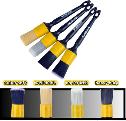 MVEQRRN 4pcs Car Detailing Brush Set,Boars Hair Car Detailing Brushes,Ultra Soft No Scratch Car Interior Detailing Brush for Leather Seat,Car Detailing for Interior Exterior.
