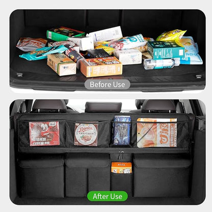 Viaviat Hanging Car Trunk Organizer, Collapsible Backseat Storage Bag with 9 Large Pockets for Medium or Large Size SUV, Truck, MPV, Car Interior Accessories (Black)