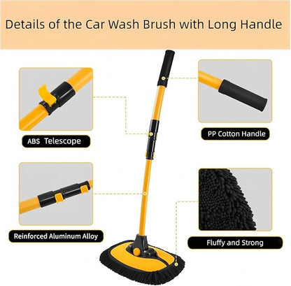 Car Wash Brush with Long Handle, 15°Curved Car Cleaning Brush with Extension Pole Scratch Free, Microfiber Exterior Cleaning Mop Mitt for Washing Roof Truck Camper SUV (2)