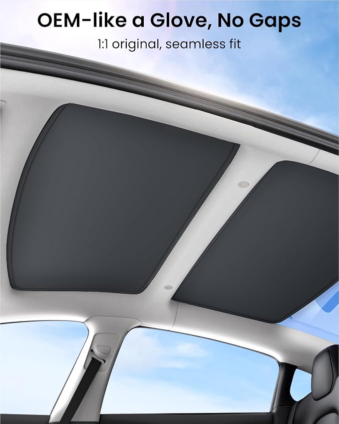 REEVAA 2026 Upgraded Tesla Model 3 Sunshade Roof [No Gaps, No-Sagging] Model 3 Accessories Heat Insulation Foldable Glass Sunroof Cover for Model 3 2020-2026 Highland, 2PCS, Black