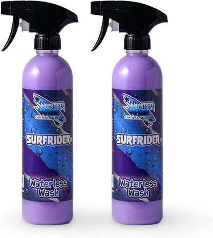 Winter White SURFRIDER Waterless Car Wash Spray – High gloss, scratch-free formula for all surfaces. Cleans, shines, and protects with UV defense. 2-pack of 16oz bottles for pro results anytime!