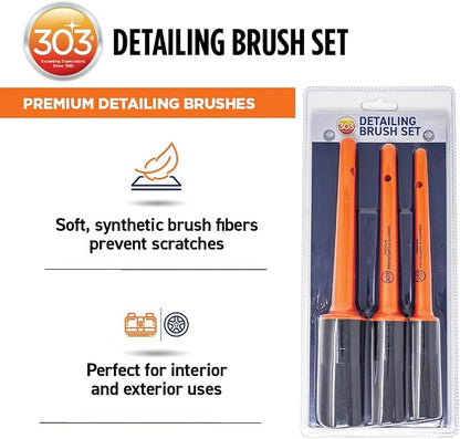 303 Products Detailing Brush Set - 3 Pack Premium Brushes for Car Interior & Exterior Cleaning Kit