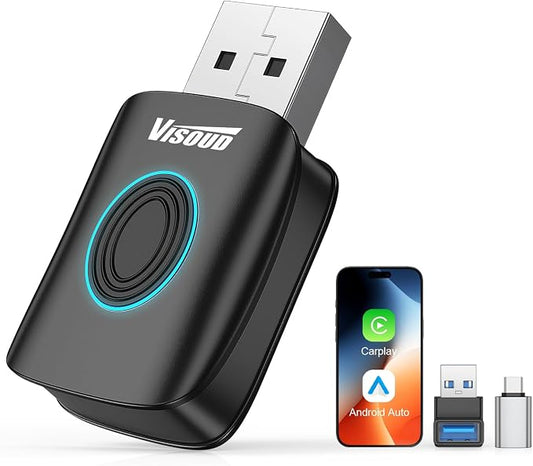 2026 One-Click Disconnect Bluetooth Carplay Adapter, A9 Chip, 3s Auto Connect, WiFi5.8 BT5.8, Wired to Wireless, Dual Phone Switching, iOS10+/Android 10+, Fits OEM Wired CarPlay Cars