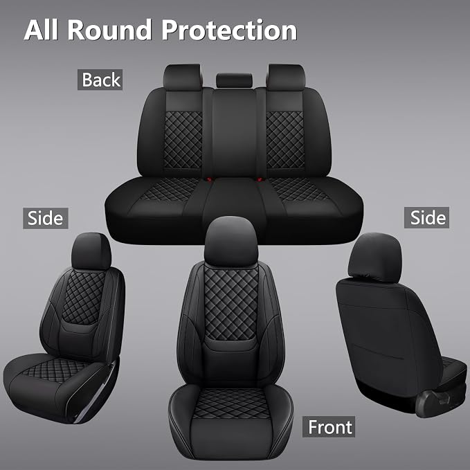 Full Coverage Leather Car Seat Covers Full Set,Waterproof Seat Covers for Cars,SUVs Trucks, Car Seat Cushion,Car Seat Protector with 5 Seats (Black, Full Set(Front and Rear-5 Seats))