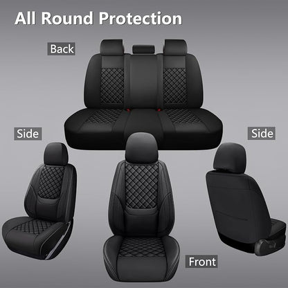 Full Coverage Leather Car Seat Covers Full Set,Waterproof Seat Covers for Cars,SUVs Trucks, Car Seat Cushion,Car Seat Protector with 5 Seats (Black, Full Set(Front and Rear-5 Seats))