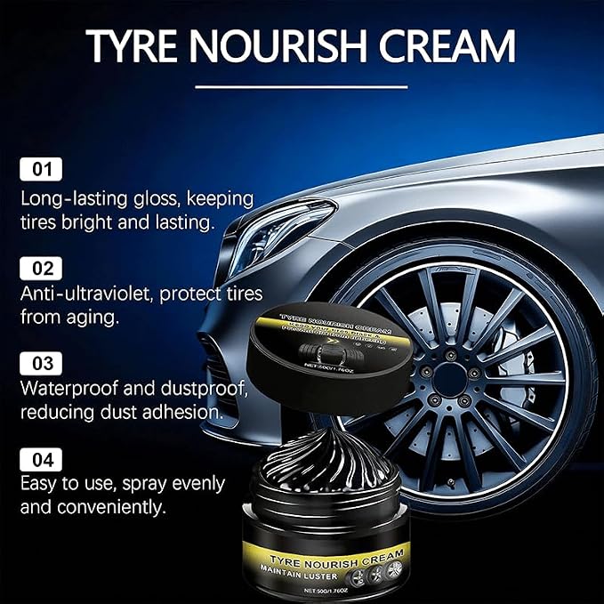 2026 New Tyre Nourish Cream, Tire Nourish Wax Cream for Cars, Tire Wax – Restores Black Gloss, Powerful Wheel Cleaning Refurbish Wax, Tyre Nourish Cream Maintain Luster, for Car Tires (3PCS)