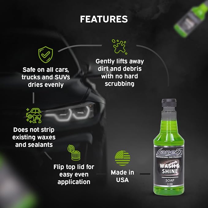 LANE'S Car Soap Car Wax Soap Car Wash Mitt the Perfect Wax Shampoo for Auto Detailing/Interior Care Products High Foaming With Gentle & Concentrated Formula - E-206-16oz