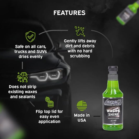 LANE'S Car Soap Car Wax Soap Car Wash Mitt the Perfect Wax Shampoo for Auto Detailing/Interior Care Products High Foaming With Gentle & Concentrated Formula - E-206-16oz