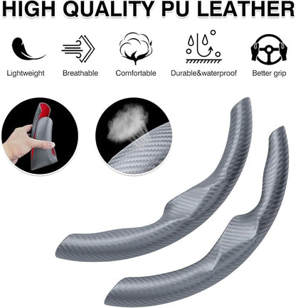 Canvcle Steering Wheel Cover for Tesla Model 3/Y 2016-2025 2026 Highland/Juniper Accessories Carbon Fiber Steering Wheel Cover Protector Non-Slip, Comfortable, Breathable, Model 3/Y Accessories, Gray