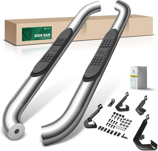 YHTAUTO 3 Inch Running Boards Side Steps Fit Chevy Silverado & GMC Sierra 1500/2500 HD/3500 HD (Standard Cab/Regular Cab) Round Stainless Steel Polished Chrome Truck Cab Side Step Rails