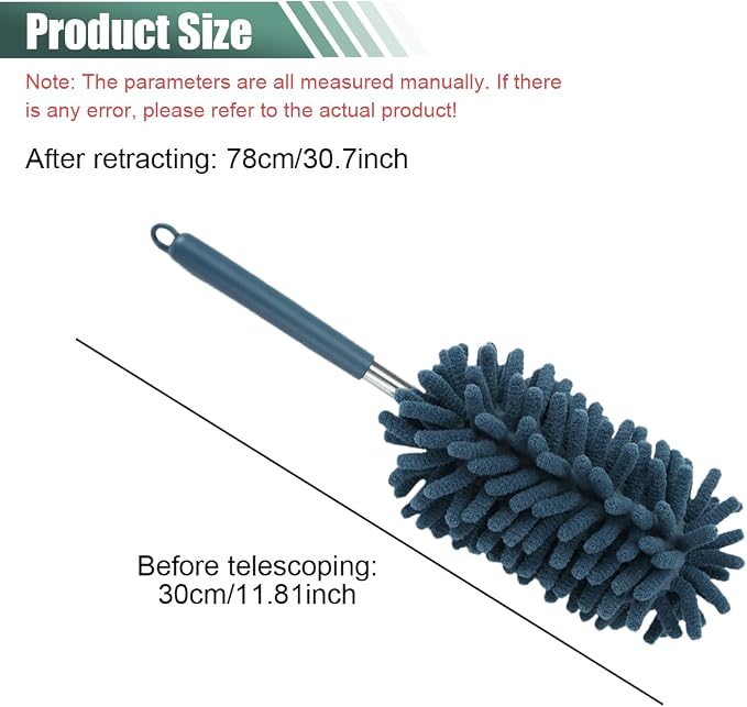 2PCS Car Interior Duster, Soft Chenille Detailing Brush with Extension Pole, Washable Long Handle Cleaning Duster Tool for Auto Dash Vent Window, Universal Home Car Cleaning Supplies (Blue)