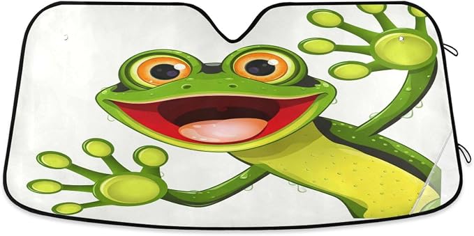Funny Cute Green Frog Windshield Sun Shade for Car Auto SUV Truck Foldable Front Window Sunshade Sun Visor Protector Block UV Rays Reflect Heat, 55" x 28"