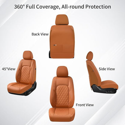 Huidasource Front Truck Seat Covers Fit for Ford F150 2015-2025&F250 F350 F450 2017-2025 All Cab XL XLT Lariat King Ranch Platinum, Waterproof Leather Automotive Car Seat Cover(Front Pair/Brown)
