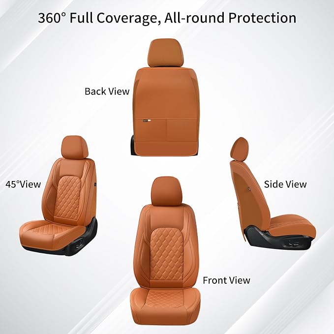 Huidasource Tacoma Car Seat Covers, 360° Full Coverage Waterproof Leather Cushion Cover Fit for Toyota Tacoma 2016-2023 SR SR5 Limited TRD Sport/Pro/Off Road All Cab Front Row(Front Pair/Brown)