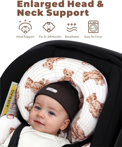 Tinlyfinly Infant Car Seat Insert with Removable Cushion for Preemie to Toddler, Reversible Newborn Carseat Insert for Baby Head Body Support, Fits for Stroller, Baby Swing, Bouncer (Teddy Bear)