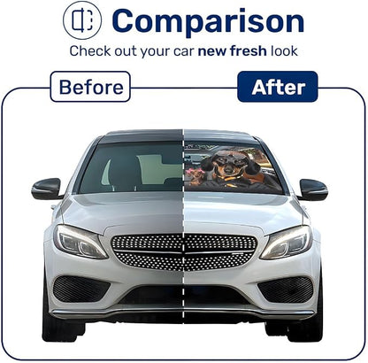 GENANY Cute Dachshund Dog Family Funny Windshield Sun Shade for Car SUV Truck (55x29 Inches), Automobile Sunshade, Protector Blocks UV, Car Accessories