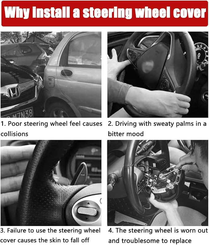 Osilly 15 Inch Car Leather Steering Wheel Cover, Automotive Accessories Elastic Breathable Anti-Slip Soft Wheel Protector Fits Men and Women, Suitable for SUVs, Trucks, Vehicles and RVs (Black)