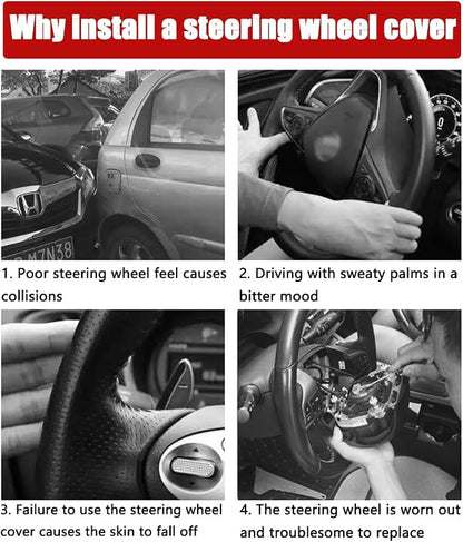 Osilly 15 Inch Car Leather Steering Wheel Cover, Automotive Accessories Elastic Breathable Anti-Slip Soft Wheel Protector Fits Men and Women, Suitable for SUVs, Trucks, Vehicles and RVs (Black)
