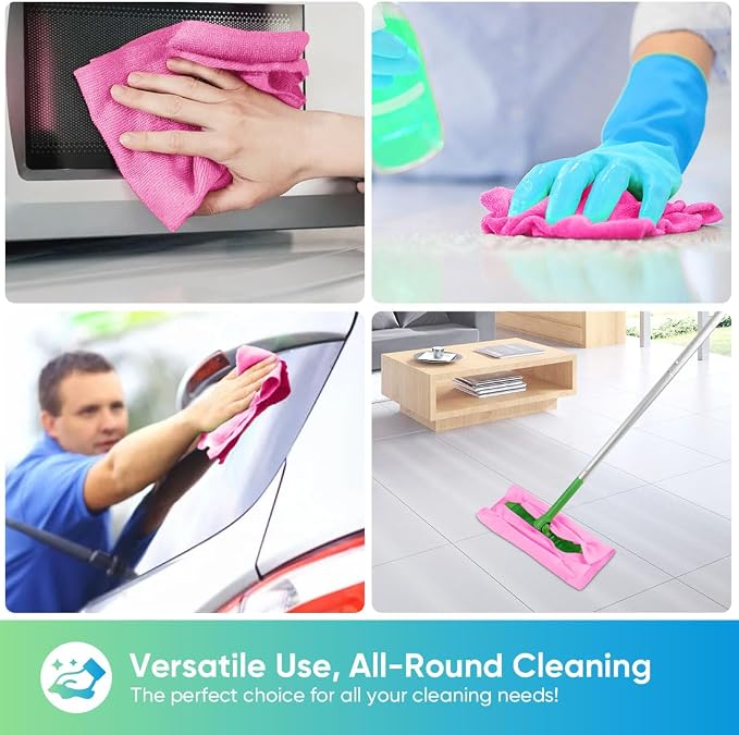 HOMEXCEL Pink Microfiber Cleaning Cloths, 20 Pack Cleaning Rags - Lint Free & Scratch-Free Microfiber Towels for Cars, House & Kitchen, Absorbent Cleaning Towels, 11.5 x 11.5 Inch