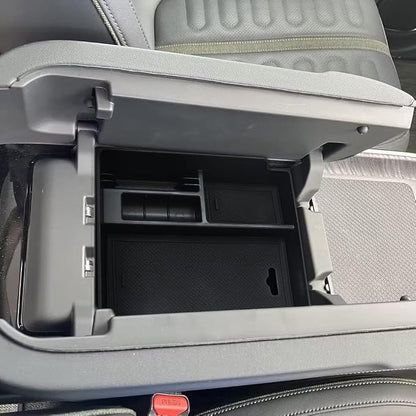BestEvMod for Rivian R1T & Rivian R1S Accessories Center Console Organizer Tray Armrest Storage Box ABS Material with PVC Trim Compatible with Rivian R1T/R1S 2022 2023 2024 2025 Accessories(V2 Black)