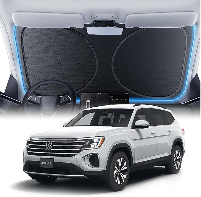Windshield Sun Shade for Volkswagen Atlas （2018-2026）, Custom Fit Sunshade, 100% UV Block & Heat Insulation, Foldable Car Sunshade with Storage Bag, Protect Interior Accessories
