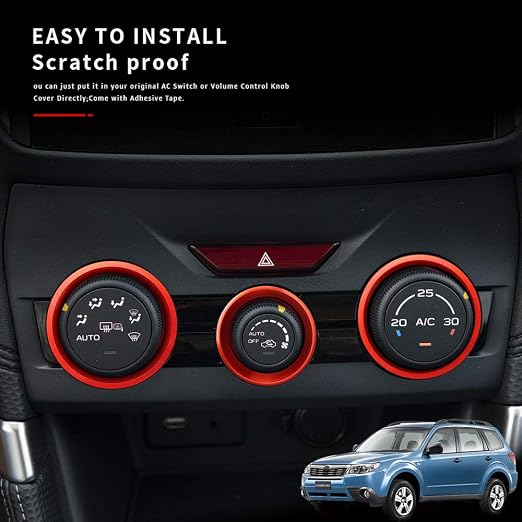 Auovo AC Climate Control Knob Outer Ring Covers Accessories for Subaru Forester 2019-2024 / Crosstrek 2018-2022 2023 / Impreza 2017-2023 Interior for Car Air Condition Switch Control Trim (Red)