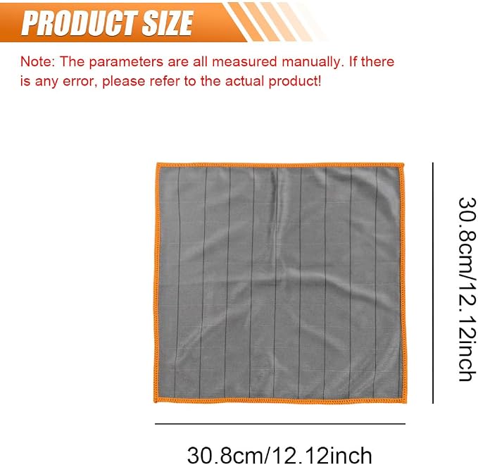 Car Carbon Microfiber Towels, 12" x 12" No Lint No Streak Cleaning Towel, Reusable Soft Car Wash Cloth, Universal Auto Polishing Detailing Rag for Glass Window Mirror(Orange)