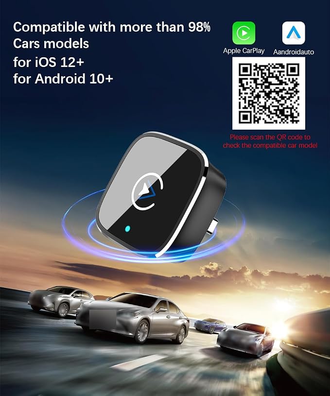 Wireless CarPlay Adapter for iPhone,Mini USB Design,2026 Upgrade with Built-in Wired for Apple CarPlay Plug and Play Fast Stable Connection Car Play for iPhone & Android (A1)