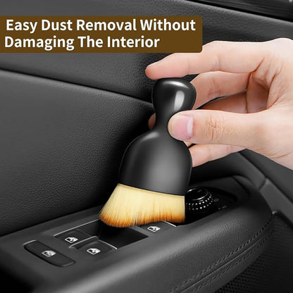 Car Interior Cleaning Brush Set, 2PCS Soft Bristle Dust Brushes with Protective Covers for Dashboard, Air Vents, Screens & Leather – Scratch-Free Auto Detailing Tool