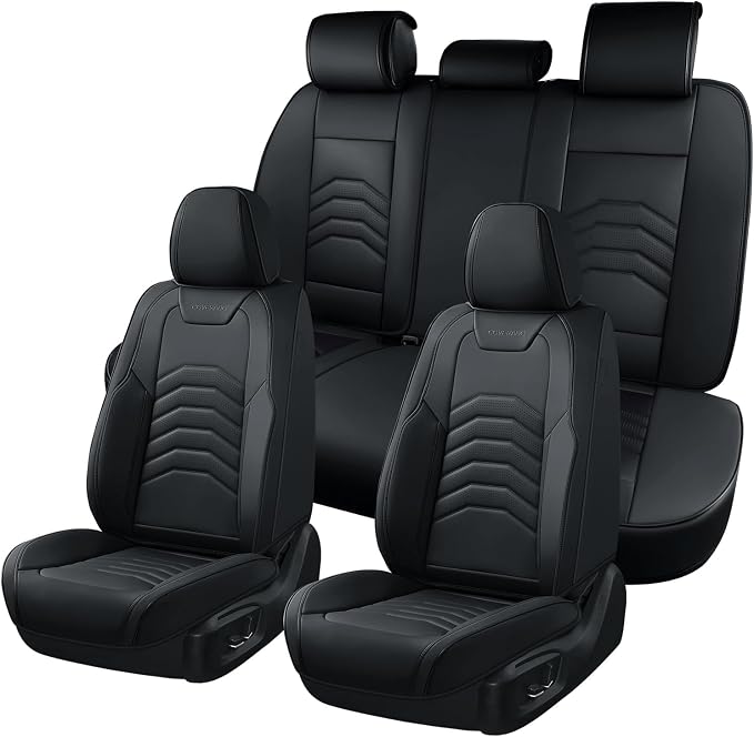 Coverado Car Seat Covers, 5 Seats Black Seat Covers for Cars, Front and Back Seat Cover for Cars Luxury Faux Leather Waterproof Seat Covers Car Seat Protector Universal Fit for Most Cars Trucks SUV