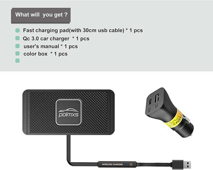 Wireless Charger Car Charging pad,POLMXS 15W Fast Wireless Phone Charger Non Slip Cell Phone Flat Charging mat Compatible with iPhone 11/12/12/14/15 Galaxy S21/S22/S23/24 NOTE10 (30cm Cable)(C2Y)
