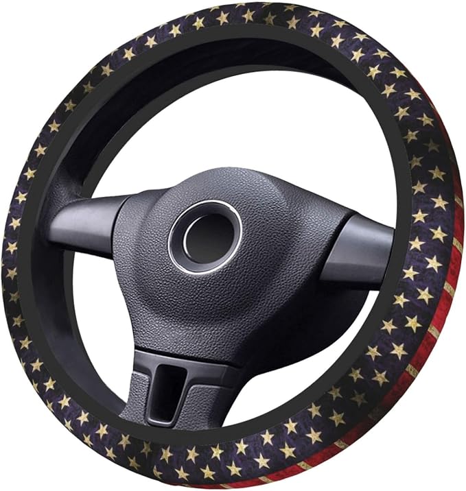 Car Steering Wheel Cover with Anti-Slip Lining, Universal 15 inch Wheel Cover, Fashion Car Interior Accessories for Women Men - Vintage American Flag