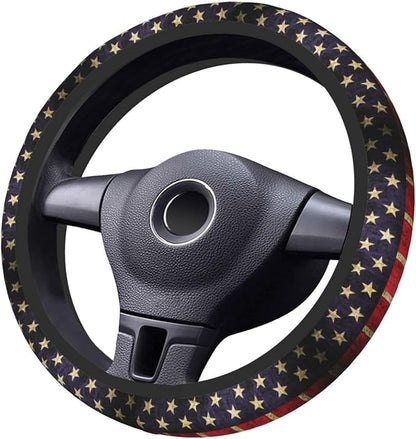 Car Steering Wheel Cover with Anti-Slip Lining, Universal 15 inch Wheel Cover, Fashion Car Interior Accessories for Women Men - Vintage American Flag