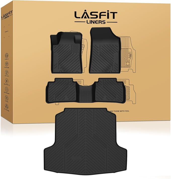 LASFIT Floor Mats for Nissan Altima 2018 2017 2016 2015 2014 2013, All Weather TPE Custom Fit Floor Liners with Full Set Car & Trunk Mats Accessories, Black