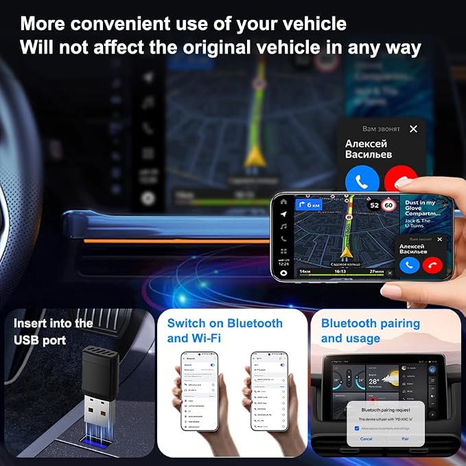 Feitenn 2026 New Wireless CarPlay Adapter for iPhone – Convert Wired to Wireless CarPlay, Plug & Play Dongle, Auto Reconnect, Multi-User Support, for Factory Wired CarPlay Cars, iOS 10+ (Black)