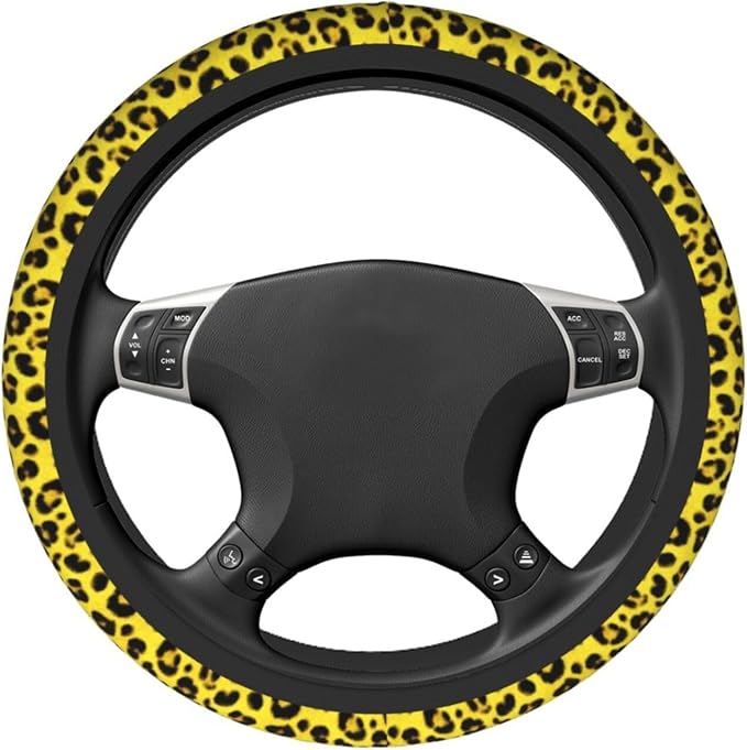 Yellow Leopard Steering Wheel Covers Non Slip Neoprene Universal 15 Inch Steering Wheel Protector Car Cover for Men Women