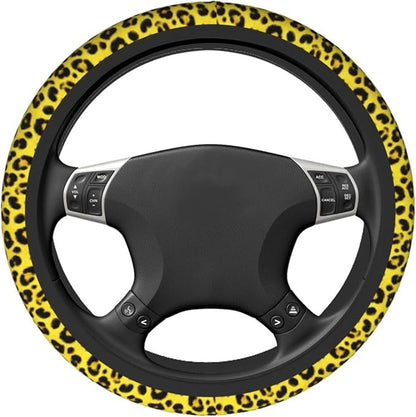 Yellow Leopard Steering Wheel Covers Non Slip Neoprene Universal 15 Inch Steering Wheel Protector Car Cover for Men Women