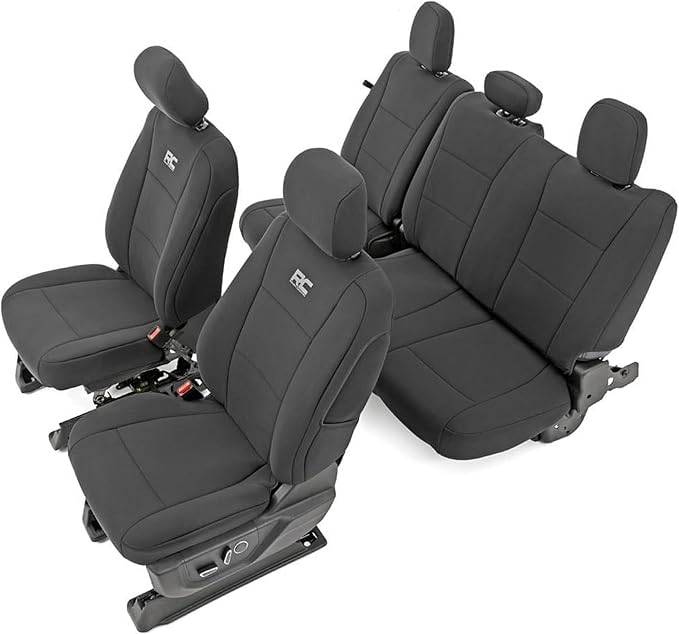 Rough Country Neoprene Front & Rear Seat Covers for Ford F-150, Lightning, F-250 & F-350 (2015-2026) Crew Cab w/Front Bucket Seats & Rear 60/40 Split