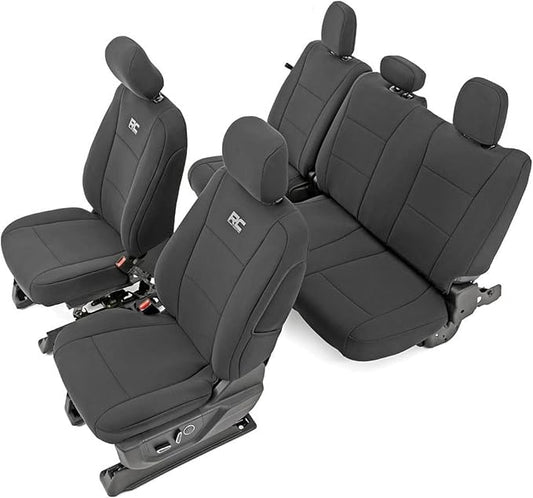 Rough Country Neoprene Front & Rear Seat Covers for Ford F-150, Lightning, F-250 & F-350 (2015-2026) Crew Cab w/Front Bucket Seats & Rear 60/40 Split
