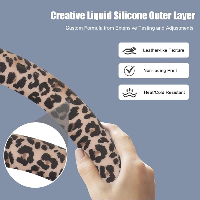 Leopard Print Steering Wheel Cover with Silicone Inner Ring, Non-Toxic, Odorless Silicone Leather with Non-Fading Cheetah Pattern for Men Women, Universal 14.5 to 15 Inch (Leopard Print)