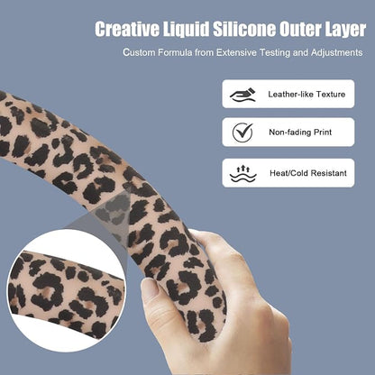 Leopard Print Steering Wheel Cover with Silicone Inner Ring, Non-Toxic, Odorless Silicone Leather with Non-Fading Cheetah Pattern for Men Women, Universal 14.5 to 15 Inch (Leopard Print)