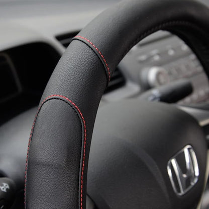 Motor Trend Ergonomic Steering Wheel Cover/Protector for Small Size Steering Wheels in Cars, SUVs, Boats (13.5-14.5") - Grip Drive Pro Comfort Grip (Black/Red Stitching)