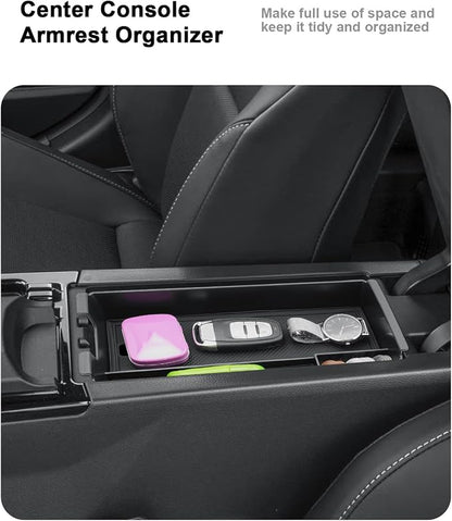 ECOZEN Center Console Organizer Set For 2023-2026 Toyota Prius - 2 Pcs Armrest Box Storage Tray + Dashboard Organizer Tray For Prius 2023-2026 Accessories - Premium ABS & Silicone Durable