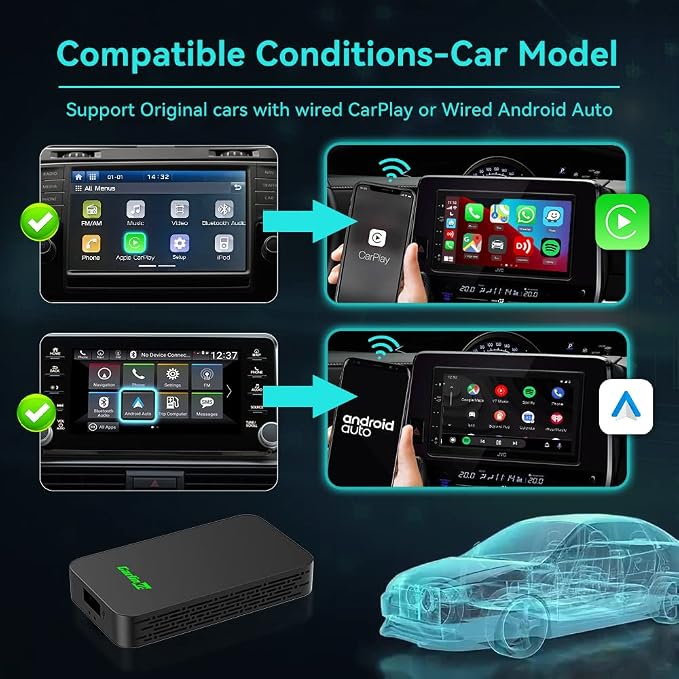 Carlinkit 5.0 2air Wireless car Adapter,CarPlay Dongle for Wired CarPlay and Wired Android Auto Car,for iPhone 6+ and Android 11+,Easy Setup via Plug-in USB Connection,Supports Online Upgrde