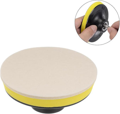 HARFINGTON 5pcs Wool Felt Polishing Pads, 1 inch Buffing Wheel Polish Pad Flocking Hook & Loop Back for Car Glass Plastic Metal Stone