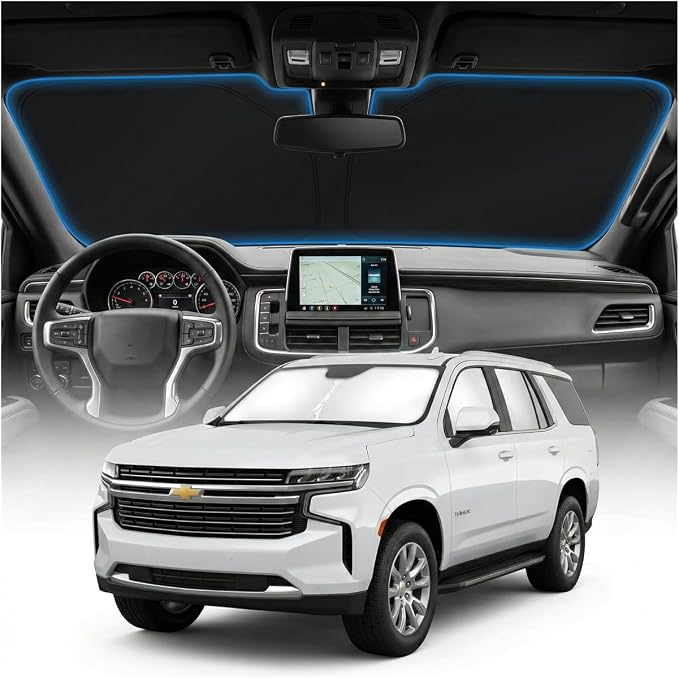 for Chevy Tahoe Sun Shade Windshield Cover - Custom Fit Tahoe Accessories 2021-2025 2026 Sunshade Foldable UV Protection & Heat Shield Sun Visor Accessories